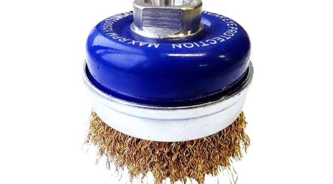 Tomcat 75mm Crimped Brass Coated Tyre Cord Steel Wire Cup Brush with Skirt
